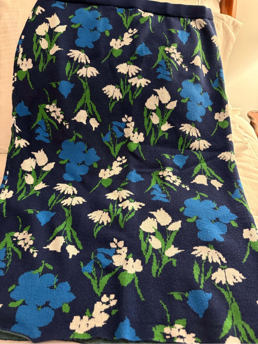 Kate Spade/Target Navy Floral Pencil Midi Skirt with Blue and White Blooms